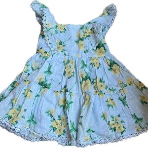 12 Month Baby Girl Light Blue Dress with Yellow Floral Accents